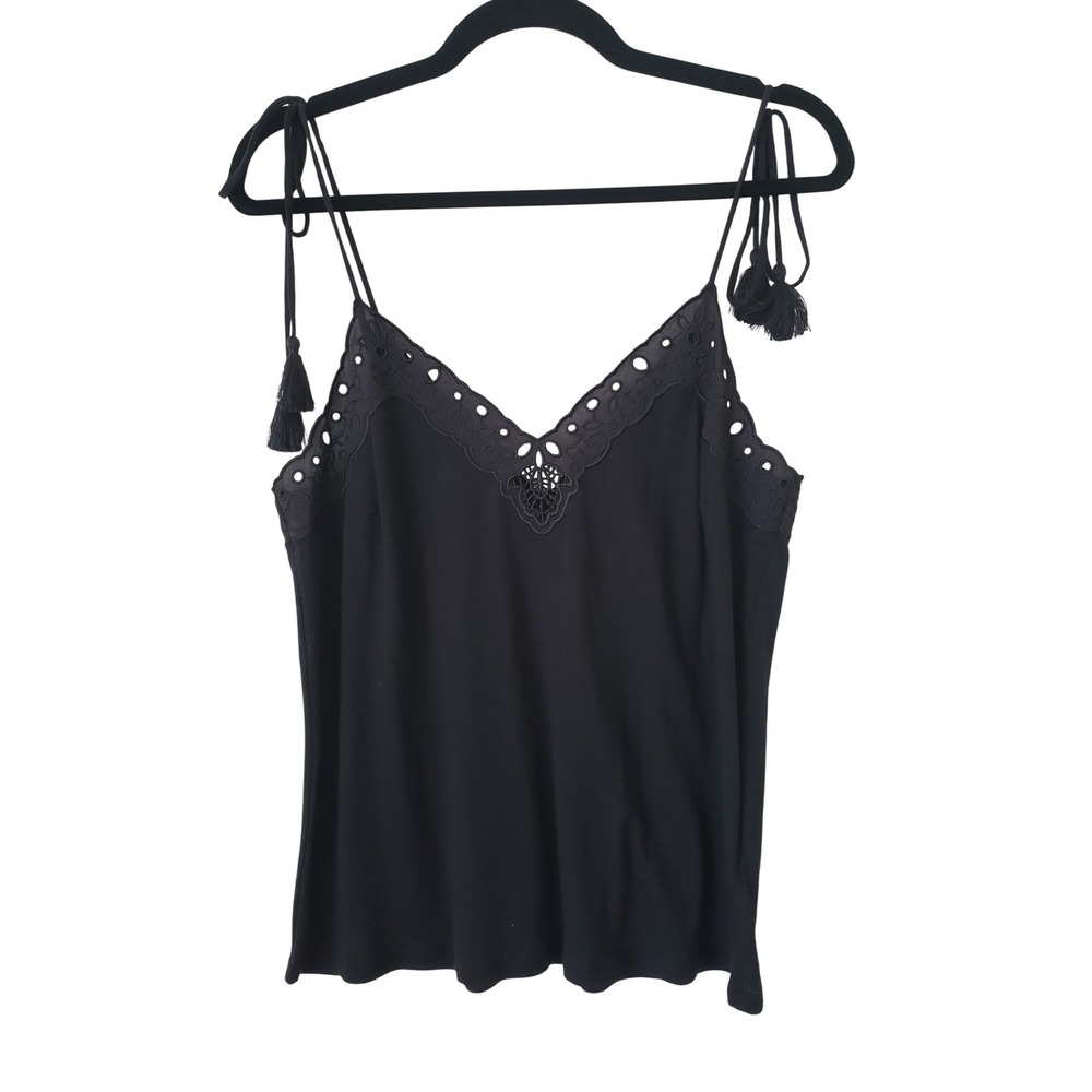 Express Black Eyelet Lace Trim Tassel Strap Camisole Top S Womens Sleeveless